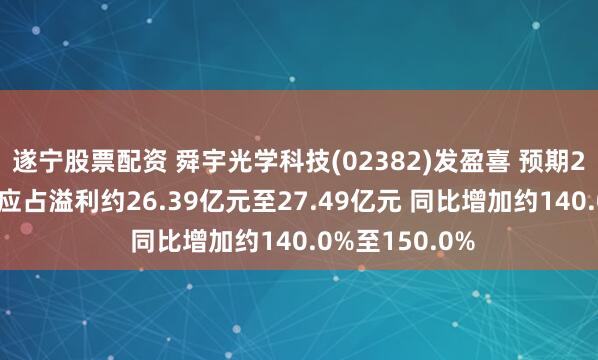 遂宁股票配资 舜宇光学科技(02382)发盈喜 预期2024年度股东应占溢利约26.39亿元至27.49亿元 同比增加约140.0%至150.0%