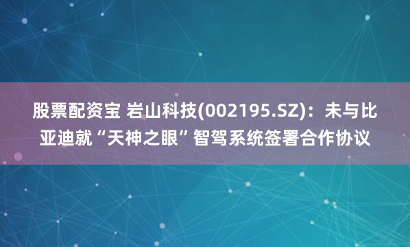 股票配资宝 岩山科技(002195.SZ)：未与比亚迪就“天神之眼”智驾系统签署合作协议